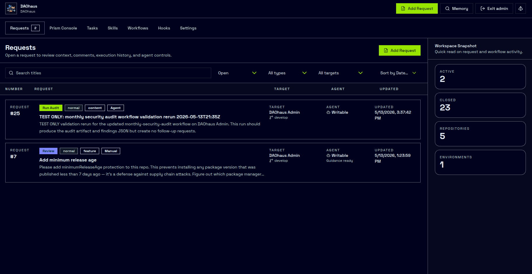 The Refactory platform interface
